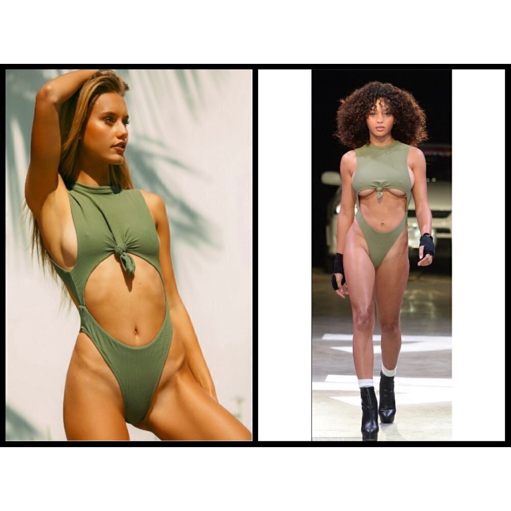 💕FRANKIE'S BIKINIS💕 Blake Ribbed One Piece Swimsuit Olive Green Large L NWT